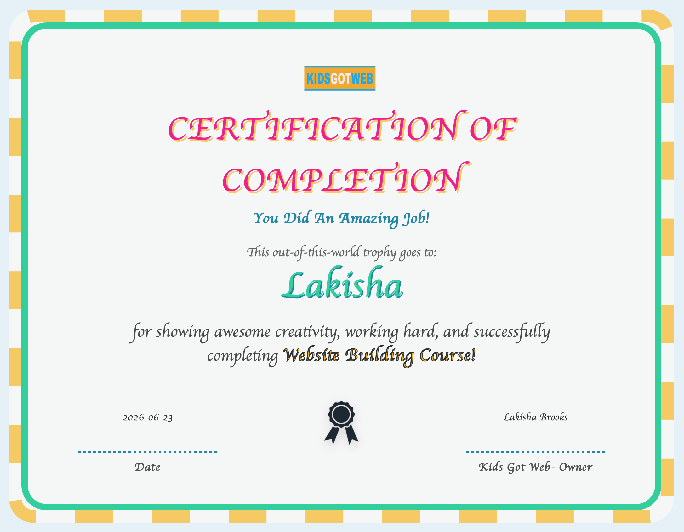 Kids Got Web Student Certificate